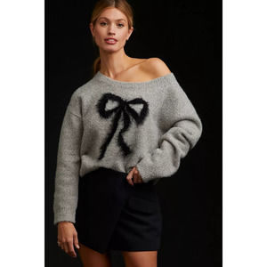 New Anthropologie Maeve Bow Sweater $148 SMALL Gray